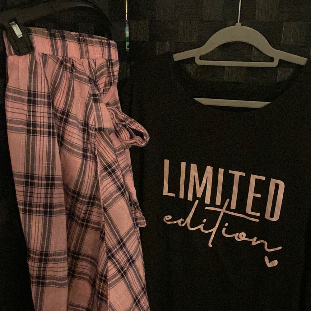 Black and Pink Plaid Pajama Set